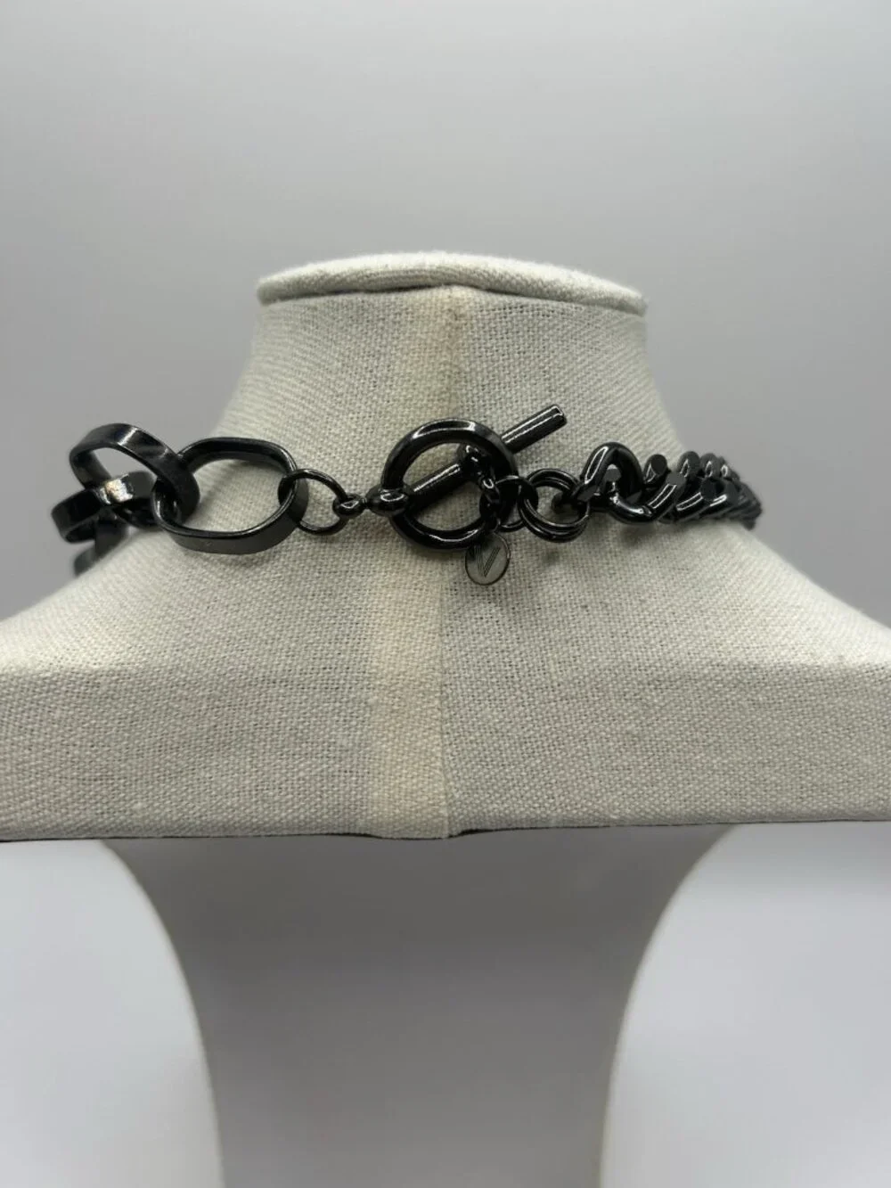 Vintage Black Gunmetal Mixed Link Chain Necklace Toggle Clasp Statement Necklace - Picture 9 of 16